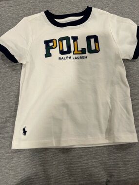 LIKE NEW! Polo Ralph Lauren White Short-Sleeve Tee with Navy Trim. 18 months